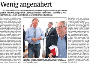 Übergabe der Unterschriften zum Erhalt der Festung Landau, Rheinpfalz-Bericht vom 9.10.2014