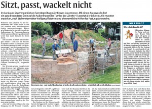 Rheinpfalz-Bericht zur Ecksteinlegung Außenmauer Lunette 41